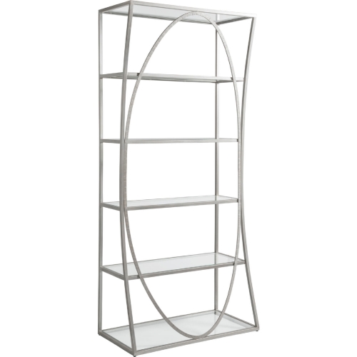 Ellipse Etagere Bookcase in Antique Silver Metal & Glass