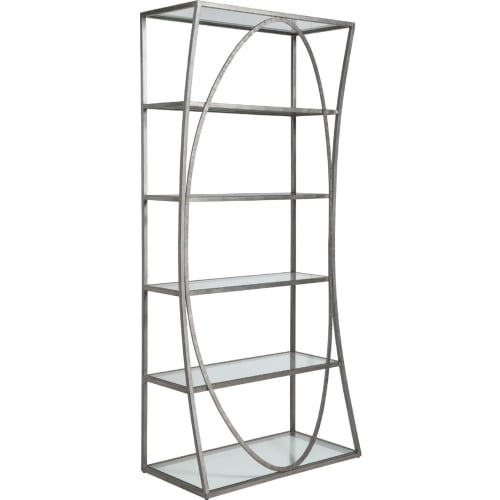 Ellipse Etagere Bookcase in Silver Leaf Metal & Glass