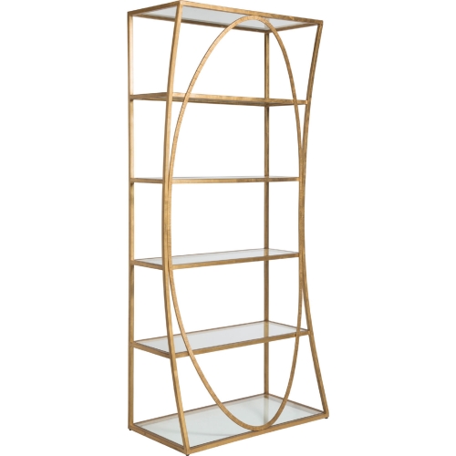 Ellipse Etagere Bookcase in Gold Leaf Metal & Glass