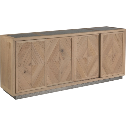 Verite 68" Media Console TV Stand in Diamond Oak & Distressed Aluminum