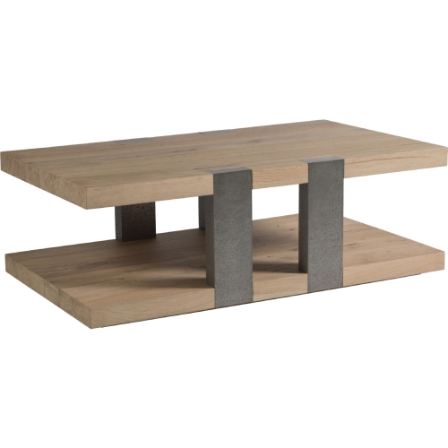 Verite Cocktail Coffee Table in Oak Veneer & Distressed Aluminum