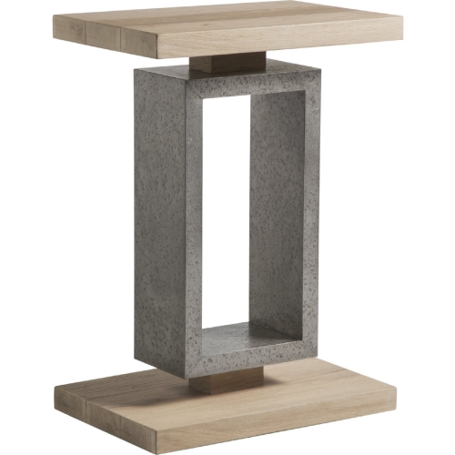 Verite Spot End Table in Oak Veneer & Distressed Aluminum