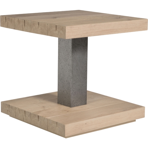 Verite Square End Table in Oak Veneer & Distressed Aluminum