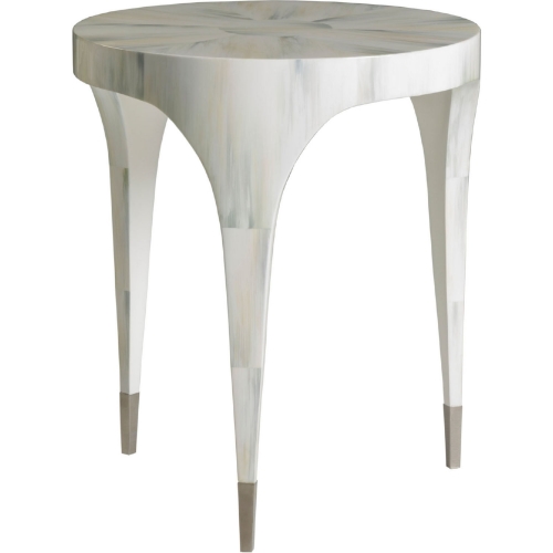 Bello Round Spot End Table in White Gray Faux Horn