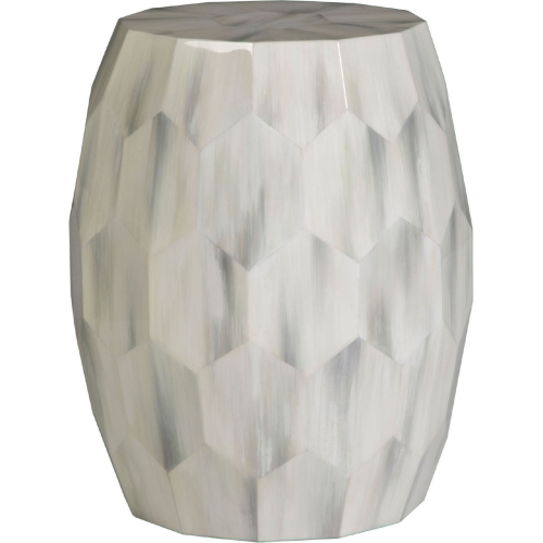 Bello Faceted Drum End Table in White Gray Faux Horn