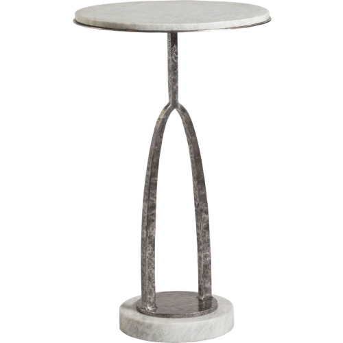 Vega Round Spot End Table in Century Marble & Hammered Iron