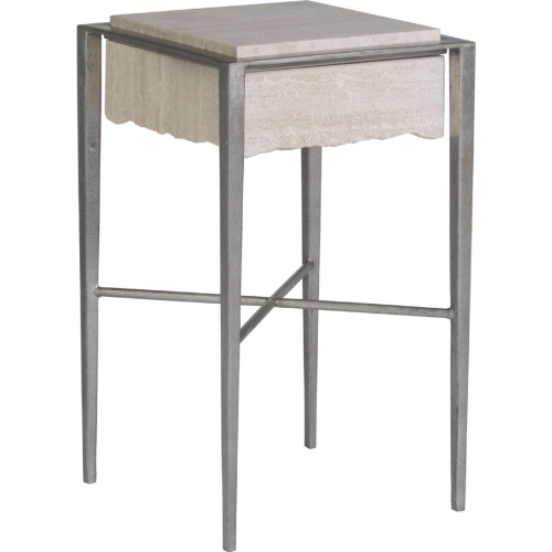 Everest Square Spot End Table in Live Edge White Travertine & Iron