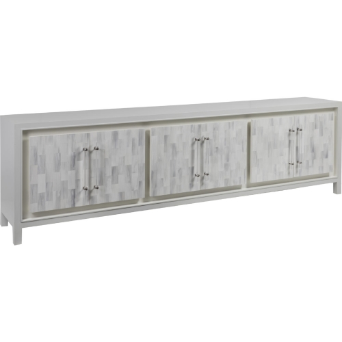 Elation White Long Media Console Table in Faux Horn Resin