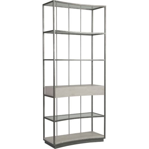 Cachet Etagere in White Vein Travertine, Silver Leaf & Tempered Glass