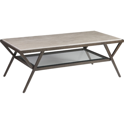 Adamo Cafe Cocktail Table in Travertine, Brown Steel & Glass