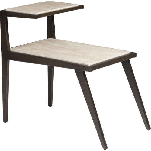 Adamo Cafe Side Table in Travertine & Brown Steel