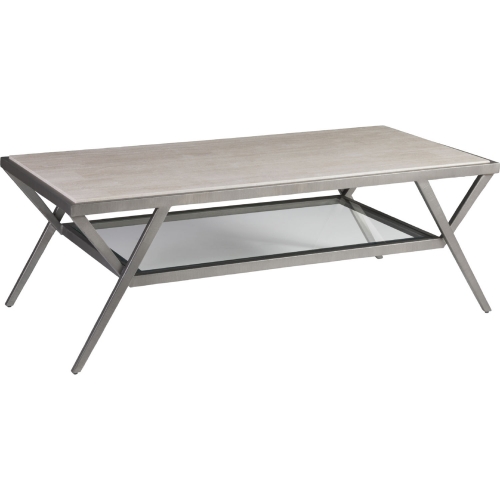 Adamo Cocktail Table in Travertine, Silver Steel & Glass