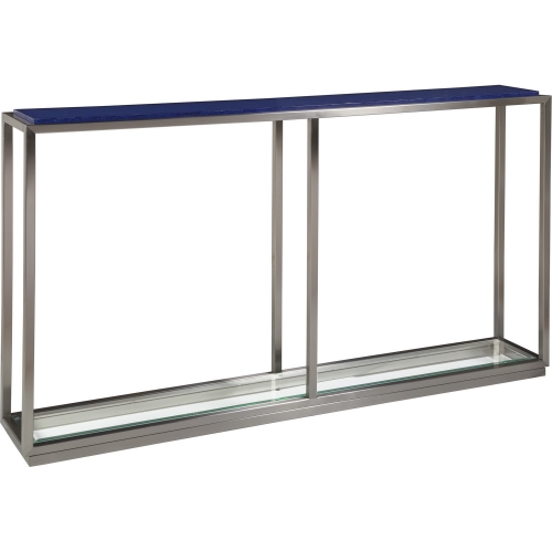 Ultramarine Shallow Console Table in Blue Glass & Brushed Stainless