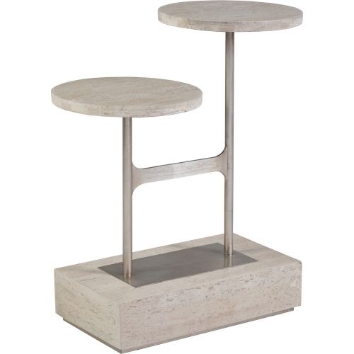 Cirque 22" Tiered Side Table in White Vein Travertine & Iron