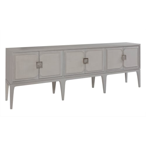 Elixer 92" TV Stand Media Console in Sandblasted White Gray & Raffia