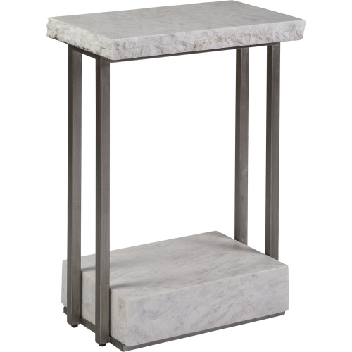 Kenzo 16" Side Table in Polished Live Edge Bianco Laguna Marble & Irin