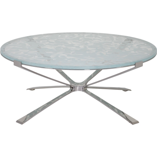 Snowscape Round Cocktail Table in Art Glass, Clear Glass & Stainless