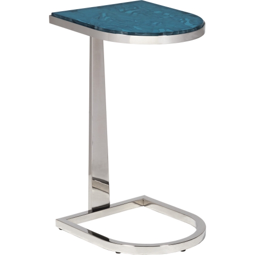 Placido Side Table in Art Glass, Aquamarine Glass & Polished Stainless Steel