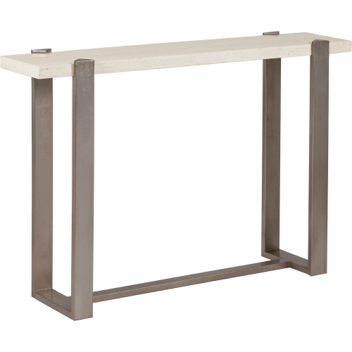 Denizen Console Table in White Travertine & Iron