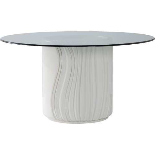 Volante 56" Round Dining Table in White Ivory Finish & Glass