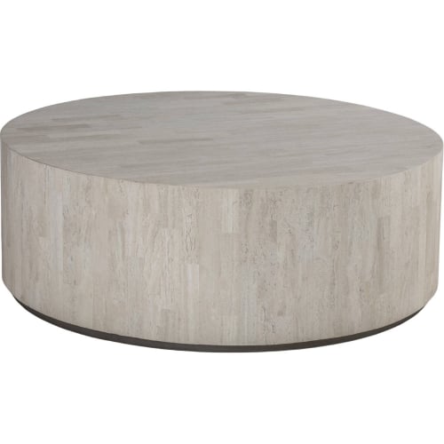 Cassio Round Cocktail Coffee Table in White Vein Travertine & Silver