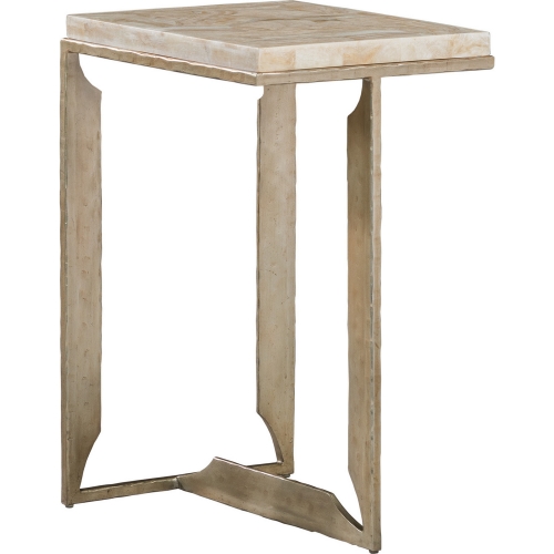 Woodrow Spot Side Table in Fossilized Wood Stone & Bronze Leaf