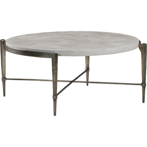 Percival Cocktail Coffee Table in White Agate Fossil Stone & Bronze