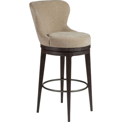 Willa Swivel Bar Stool in Sand Beige Velvet & Brown Wood