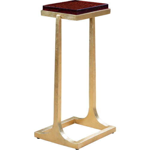 Sunward Spot Side Table in Textured Blood Orange Art Glass & Gold Iron