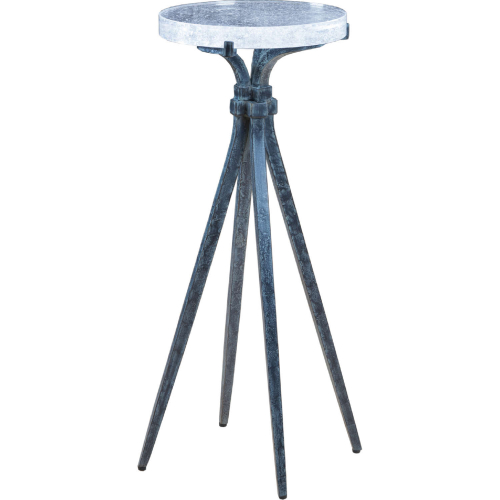 Luna Spot Side Table in Clear Bubble Art Glass & Hammered Iron