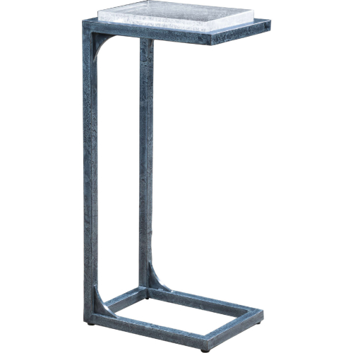 Gamma Spot Side Table in Clear Bubble Art Glass & Hammered Iron