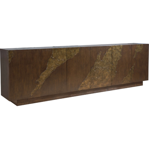 Contango 117" TV Stand Media Console in Dark Brown Oak & Bronze