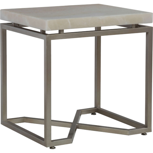 Vara Rectangular End Table in White Onyx & Champagne Silver Leaf