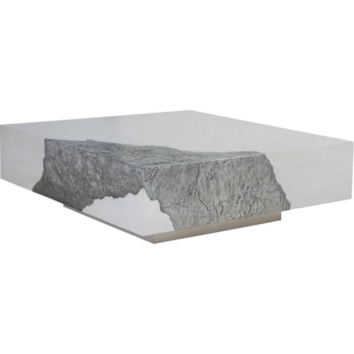 Contago Square Cocktail Coffee Table in White Oak & Zinc