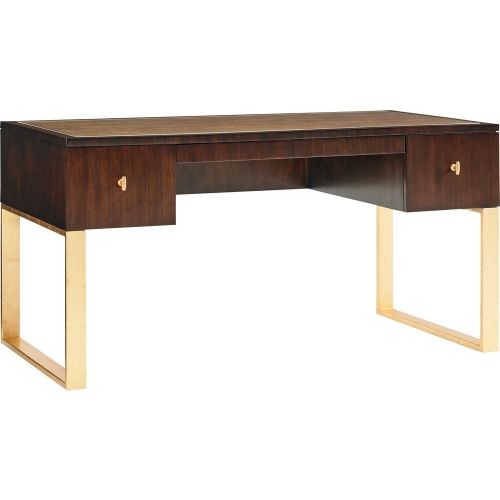 Melrose Writing Desk in Walnut w/ Gold Accents