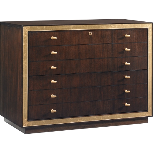 Beverly Palms File Chest in Walnut w/ Gold Accents