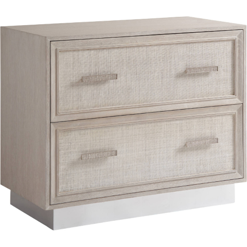 Wheaton File Chest in Misty White Brushed Oak Veneer, Raffia & Silver Leaf