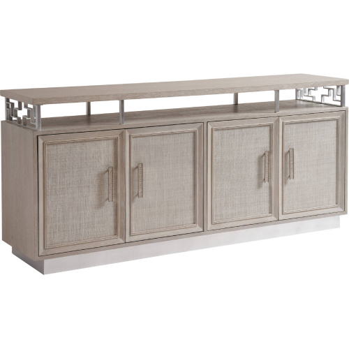 Oakbrook 76" TV Stand Media Console in Brushed Oak Veneer, Raffia & Silver Leaf