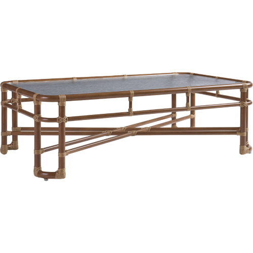 Sandpiper Bay Outdoor 52" Cocktail Table in Wood Look Metal & Wavy Glass