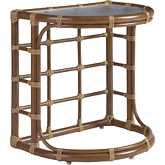 Sandpiper Bay Outdoor Demilune End Table in Wood Look Metal & Wavy Glass