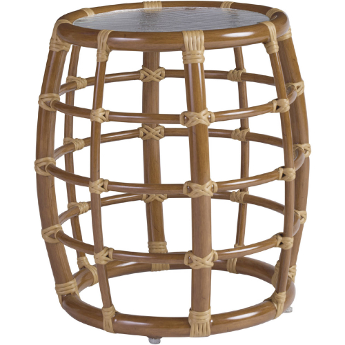 Sandpiper Bay Outdoor Accent End Table in Wood Look Metal & Wavy Glass