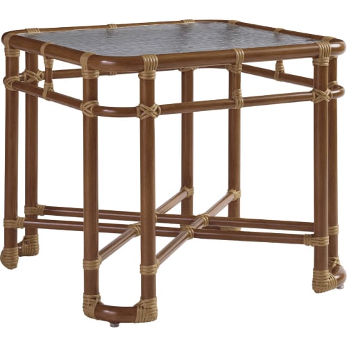 Sandpiper Bay Outdoor Square End Table in Wood Look Metal & Wavy Glass