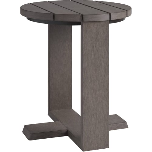 Mozambique Outdoor Round End Table in Taupe Gray Synthetic Teak