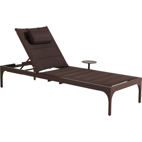 Abaco Outdoor Chaise Lounge in Walnut Look Aluminum & Mocha Fabric