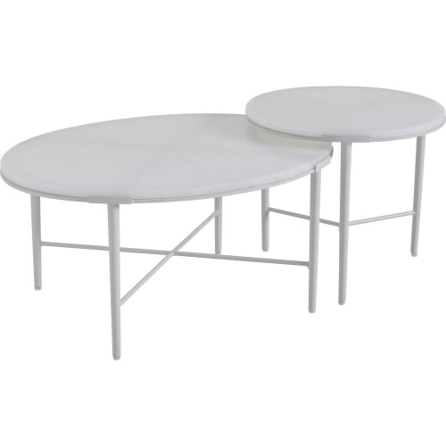 Seabrook Outdoor Bunching Coffee Table in White Glass & Aluminum