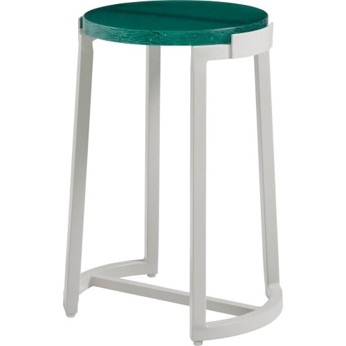 Seabrook Accent Table in Aquamarine Glass & Aluminum