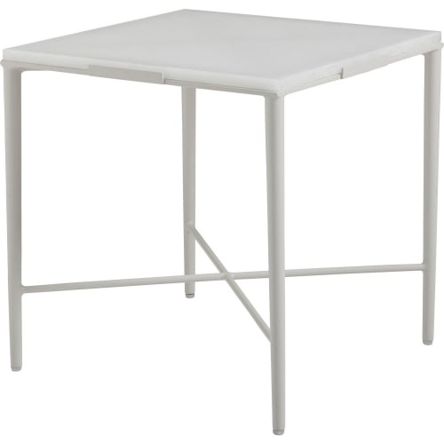 Seabrook Outdoor End Table in White Glass & Aluminum