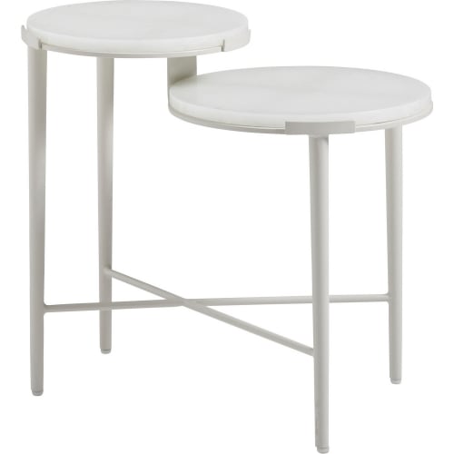 Tiered End Table in Oyster White Aluminum & White Art Glass