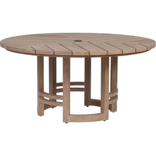 Stillwater Cove Outdoor Round Dining Table in Brushed Taupe Finish Teak