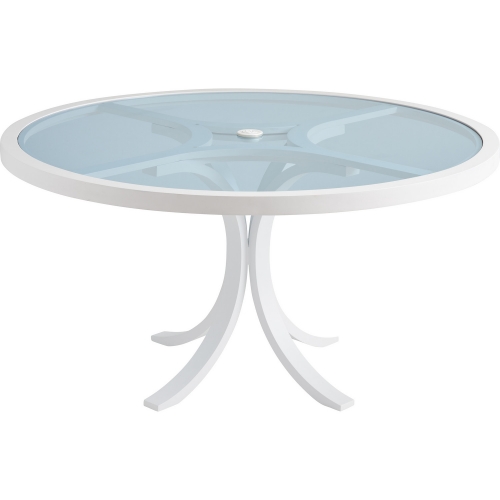 Ocean Breeze Promenade Outdoor 56" Round Dining Table in Pearl White & Blue Glass